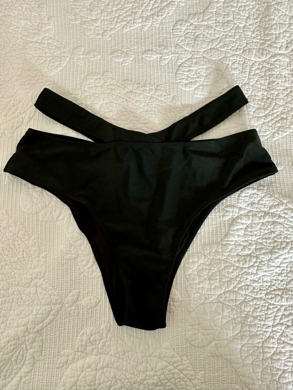 SHEIN Black Double-Waist High-Cut Bikini Bottoms